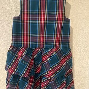 Crewcuts Multicolor Plaid Dress & Red Cardigan